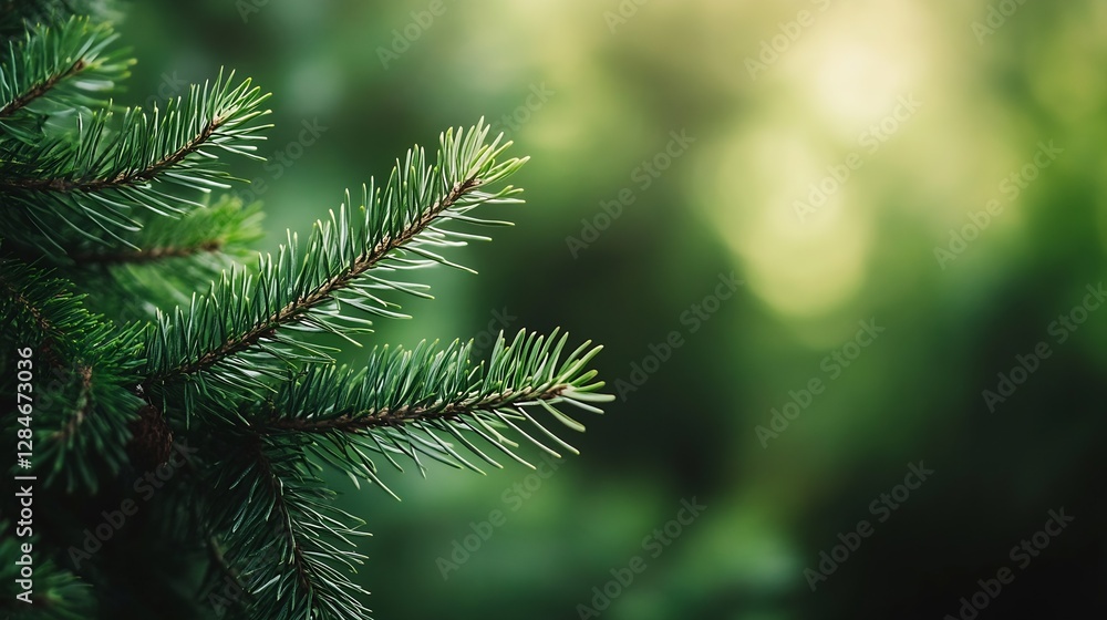 Poster Close up of vibrant green pine tree branches in a soft blurred background : Generative AI