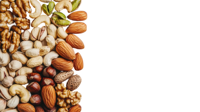 Isolated Assortment of Diverse Nuts with Copy Space