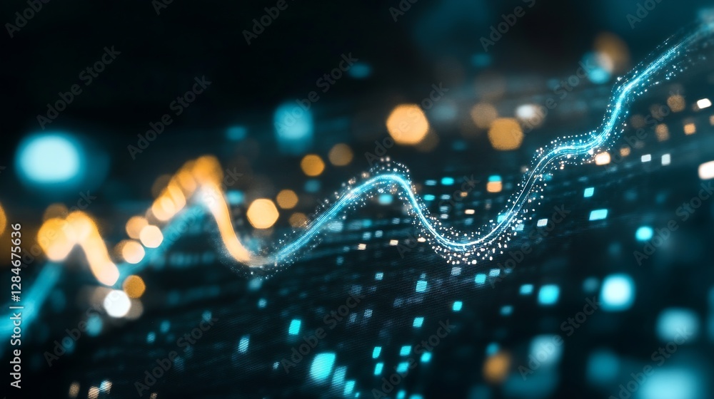 Leinwandbilder Abstract glowing lines and dots creating a digital landscape with vibrant colors : Generative AI