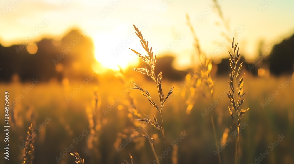 Aufkleber golden wheat field illuminated by the soft glow of the rising sun creating a captivating rural lands