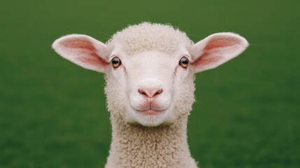 Fototapeta premium Lamb portrait, farm field background, agriculture, food