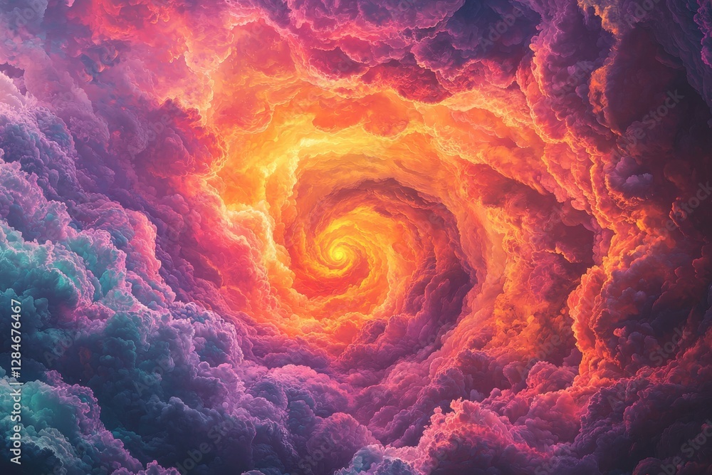 Poster a mesmerizing vortex of colorful clouds creates a captivating celestial spiral, radiating warmth and