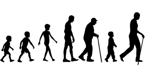 Obraz premium Life cycles of woman from a little baby to senior woman silhouette vector illustration