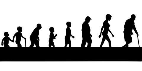 Life cycles of woman from a little baby to senior woman silhouette vector illustration