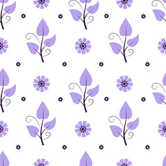 Seamless pattern with purple flowers on a white background