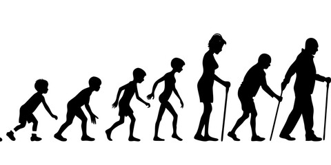 Life cycles of woman from a little baby to senior woman silhouette vector illustration