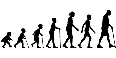 Life cycles of woman from a little baby to senior woman silhouette vector illustration