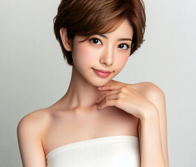 白いチューブトップの美女