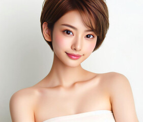 白いチューブトップの美女