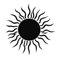 Isolated Black and White Sun Shape with Curving Rays