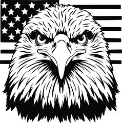 Eagle Head, Eagle With Flag Clipart Illustration, American Eagle Silhouette