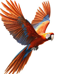 Isolated Vibrant Scarlet Macaw Spreading Wings