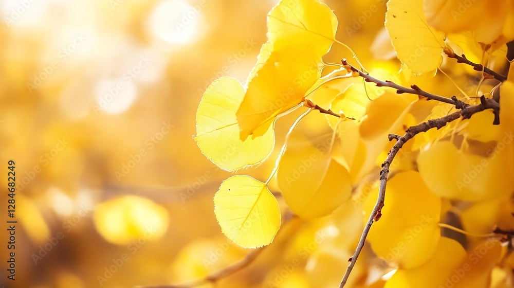 Aufkleber Golden autumn leaves shimmering in soft sunlight creating a warm and inviting atmosphere : Generative AI