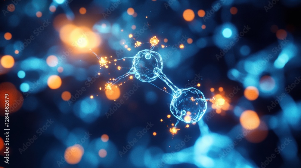 Fototapete gas molecules in motion showcasing glowing atomic structures and interactions in a dynamic scientifi