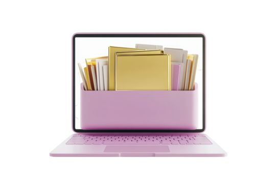 Isolated Laptop with an Organized Filing System Displayed