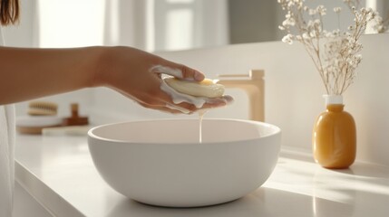Hair loss in a bright bathroom, a person applying a hair mask. Featuring beauty and rejuvenation