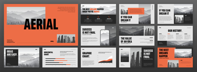 Modern Powerpoint presentation template set. Creative presentation background, brochure cover design, brand guidelines, proposal presentation, annual report, company profile, pitch deck.