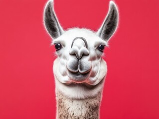 Fototapeta premium A cute llama looking at the camera with a vintage filter effect.