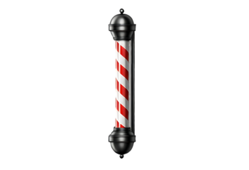 Barbershop pole with red, white, and blue stripes, isolated on a transparent and white background, png.