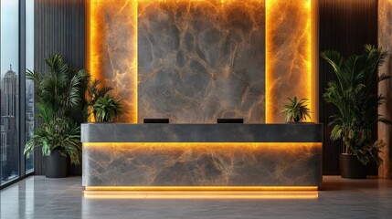 Modern Reception Area with Stylish Design and Warm Lighting