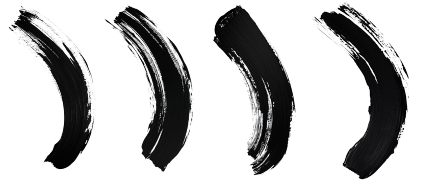 Abstract black brush stroke on minimal white or transparent background