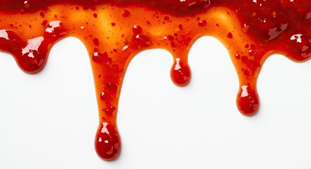 Dripping Chili Sauce on White Background Close-up Food Photography