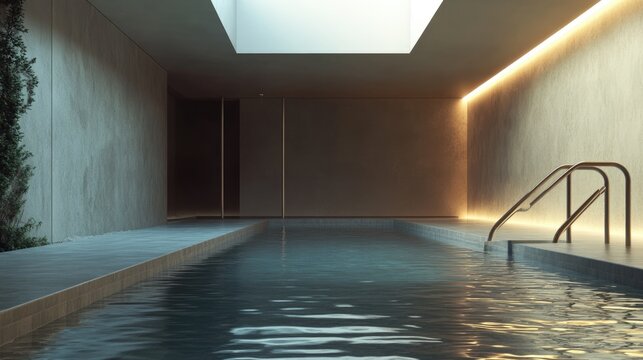 Indoor Pool with Concrete Walls and Warm Lighting