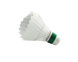 Isolated Shuttlecock with White Feathers and Green Trim