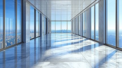 Fototapeta premium Modern Office Space with Panoramic City View and Natural Light