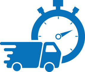 Fast delivery truck icon, quick delivery icon, delivery truck with clock icon simple vector illustration