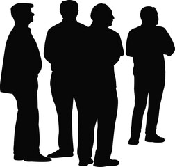 four men together, silhouette vector
