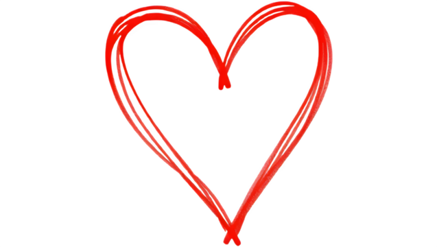 A vibrant red heart shape drawn with smooth curves, symbolizing love and affection.