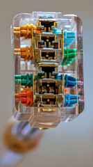 In-depth View of a Transparent RJ45 Network Cable Connector.