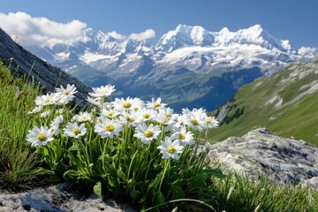 Obraz premium Alpine Meadow Blooms: Daisies in the Swiss Alps