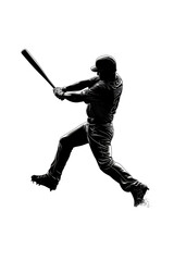 Isolated Silhouette of Baseball Player Swinging Bat with Determination