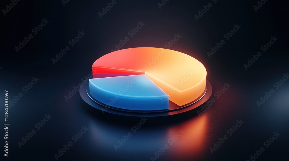 Poster glowing pie chart icon in minimalist style on dark background showcasing modern design elements
