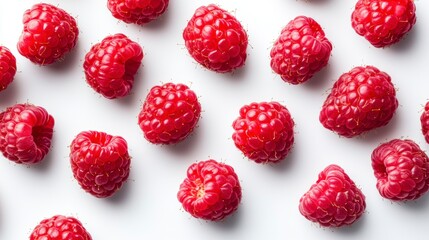 Fresh Raspberries Pattern on White Background