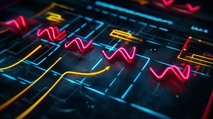 Abstract Neon Data Visualization Upward and Downward Trends