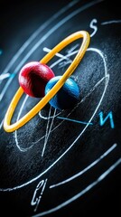 Atomic Structure Electrons Orbiting Nucleus on Chalkboard