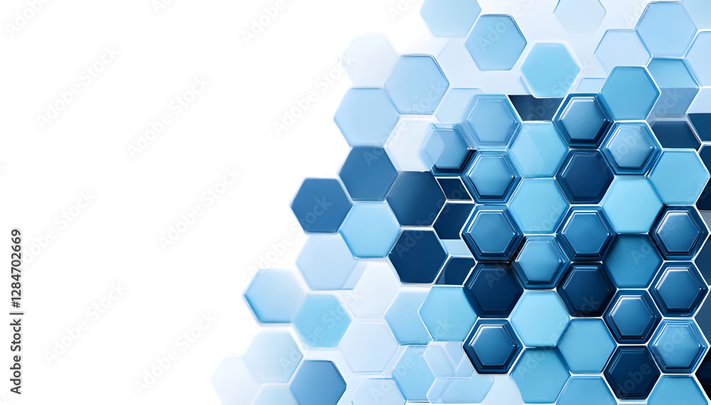 Poster blue_illustration-_blue hexagon geometrical digital_tech texture background isolated on whitite