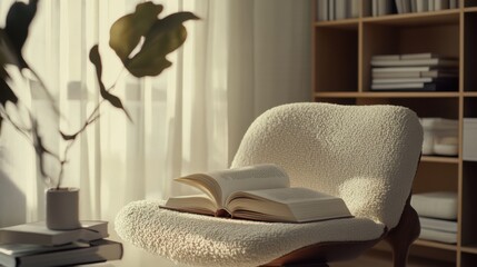 Hair loss in a chic studio apartment, a person reading a book about hair science. Featuring education