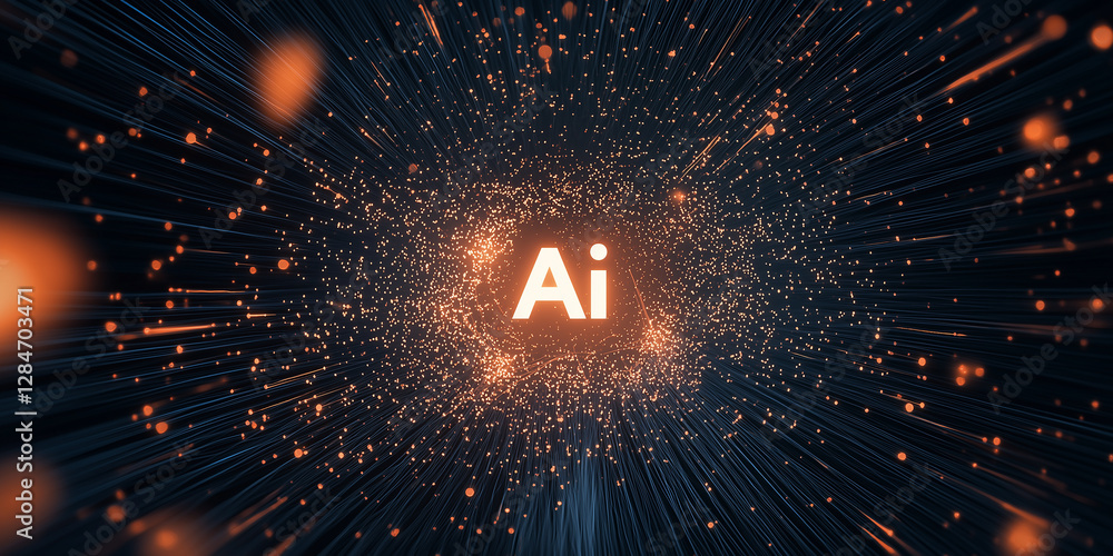 Aufkleber artificial intelligence symbol exploding in a shower of orange particles