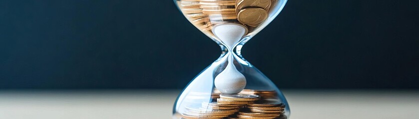 An hourglass filled with coins running out, representing economic time running short