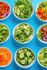 An array of fresh vegetables for a healthy salad.
