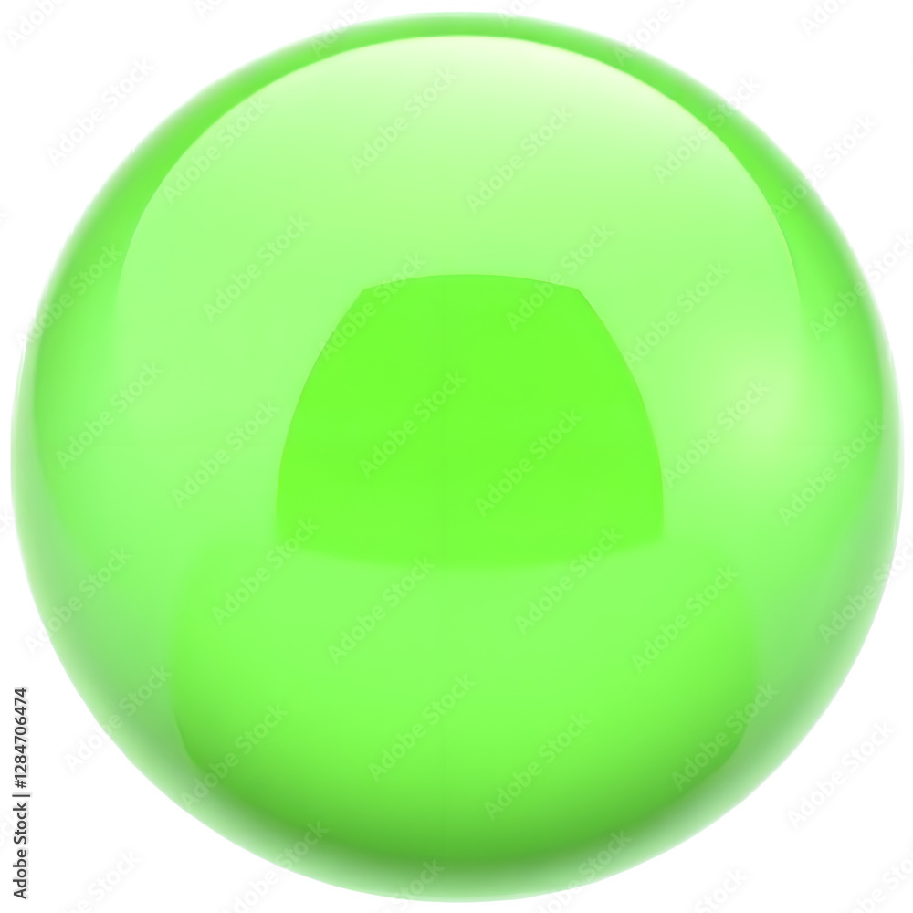 Poster a shiny green sphere with a smooth surface and a reflective quality.