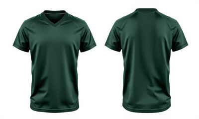 green sports jersey mockup featuring v neck design, showcasing both front and back views. Ideal for team branding and apparel design