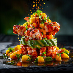  Lobster and Avocado Tower with Mango Salsa