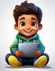 Caricatura de un niño con un computador portátil.