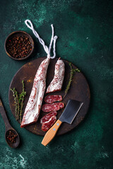 Salami sausage fuet with spice