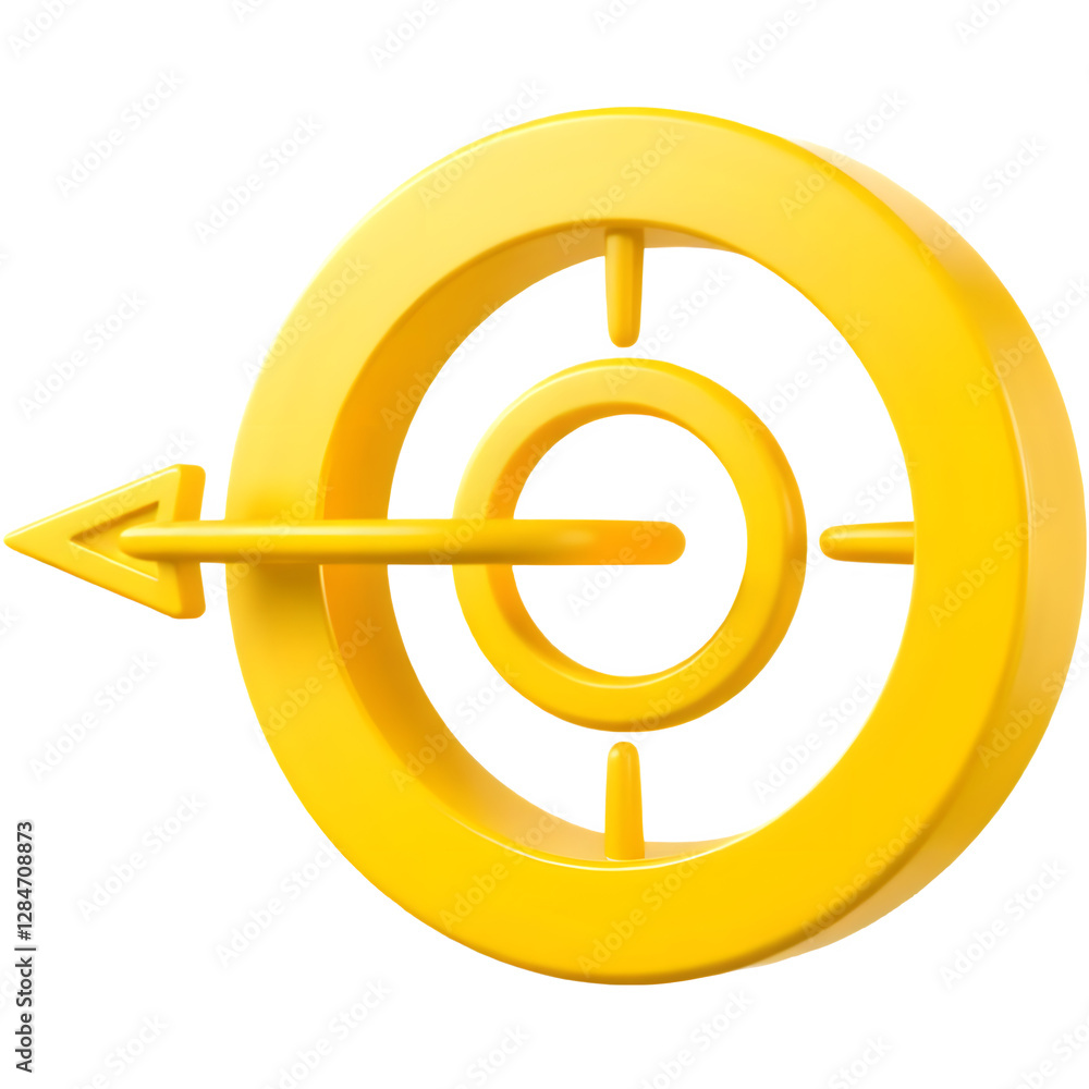 Poster a yellow target symbol featuring concentric circles and an arrow indicating a direction.